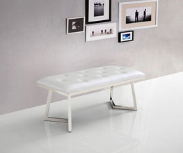 Zitbankje Bari – Wit Kunstleer – 110x50x47 cm – Zilveren Frame – Moderne Designbank