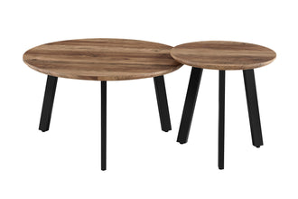 Set van 2 salontafels Aziz mango decor rond – moderne houten koffietafels met metalen poten