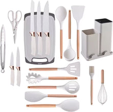 19-delige keukengerei set – Off-white/Crème – Inclusief houder & snijplank