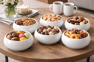 Trendy chubby porseleinen kommen wit set van 6 - 14 cm - voor soep en snacks