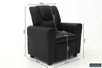 Kinder Relaxfauteuil RENÉE – Manueel verstelbare mini relaxstoel in zwart PU