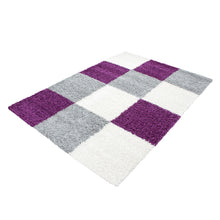 Vloerkleed LIFE SHAGGY – Geblokt Design Paars/Grijs/Wit