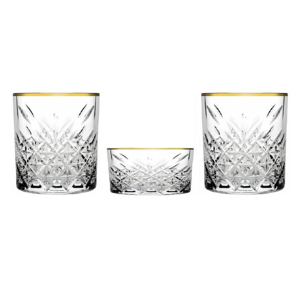 Pasabahce Timeless Golden Touch Whiskeyset – 3-delig – Luxe kristalglazen – 345 ml