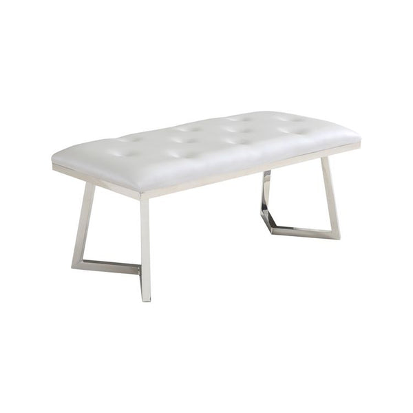 Zitbankje Bari – Wit Kunstleer – 110x50x47 cm – Zilveren Frame – Moderne Designbank