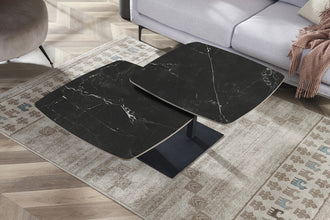 Salontafel Sendai draaibaar zwart marmerlook steen – moderne design koffietafel