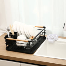 Afdruiprek – Zwart Metaal met Houten Handvatten – 42×32×15 cm