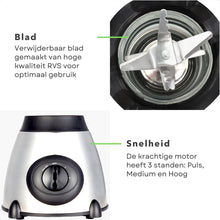Royal Swiss 2-in-1 Blender 1500 ml Glas + Grinder – 1030W RVS Blender voor Smoothies, Koffie & Noten (2 Snelheden, RVS Messen)