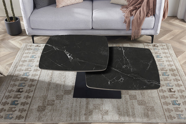 Salontafel Sendai draaibaar zwart marmerlook steen – moderne design koffietafel