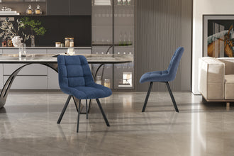 Eetkamerstoel LIZZY – Comfortabele stoffen stoel met metalen poten in blauw