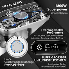 HOMELUX Keukenmachine 8L – 1800W – Touchscreen – Inclusief 3 Opzetstukken – Zilver
