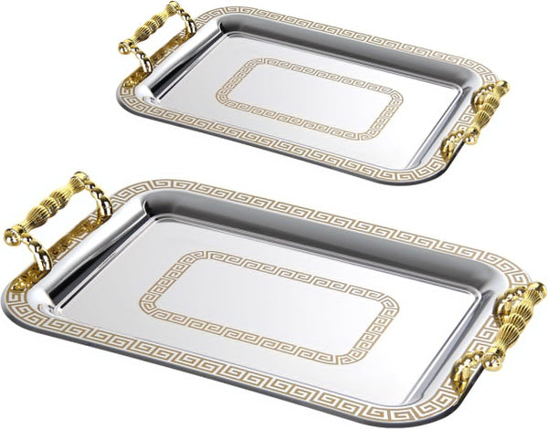 2-delige Dienblad Set – RVS met Metal-look Plastic Handvaten 03