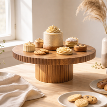 Acaciahouten taartplateau op voet Ø30x10 cm - houten serveerschaal op voet - Acora collectie