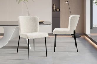 Eetkamerstoel Lisa – Bouclé Ecru – Zwarte Metalen Poten