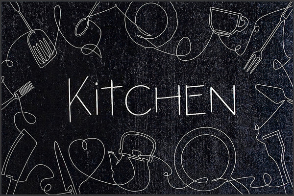 Wasbare Keukenloper – Keukengerei Design, Zwart/Antraciet (60 x 180 cm) – detailfoto 2