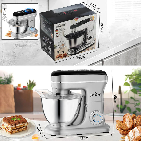 HOMELUX Keukenmachine 8L – 1800W – Touchscreen – Inclusief 3 Opzetstukken – Zilver – detailfoto 2