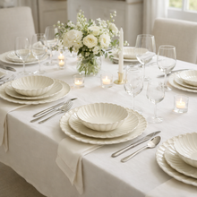 gedekte tafel beige servies 6 personen