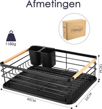 Afdruiprek – Zwart Metaal met Houten Handvatten – 42×32×15 cm