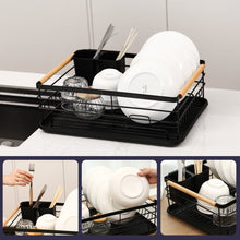 Afdruiprek – Zwart Metaal met Houten Handvatten – 42×32×15 cm