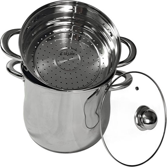 XL RVS couscouspan inox – 16 liter | Professionele couscoussier met stoominzet – detailfoto 2