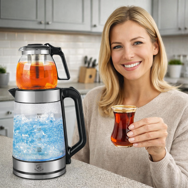 Royal Swiss Waterkoker met Theepot 2.0L + 0.8L (1500W) – Glazen Theeketel BPA-vrij – detailfoto 2