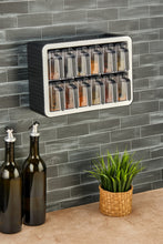 Kruidenrek met 12 Kunststof Kruidenpotjes – Inclusief Houder en Lepeltjes – Muur- en Aanrechtmodel – Zwart Wit – 32 x 22,5 x 10,5 cm