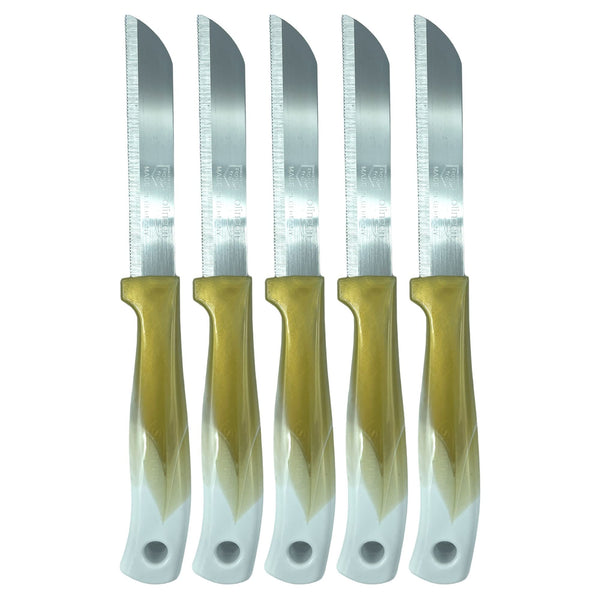 Solingen Schilmesjes Set – 6 Stuks – Gekarteld RVS Lemmet – 18 cm – Goud/Wit Handvat