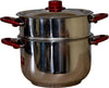 RVS Couscouspan 10 Liter – Royal Song 26 cm – Met Metalen Deksel – Inductiegeschikt – Rode Handgrepen