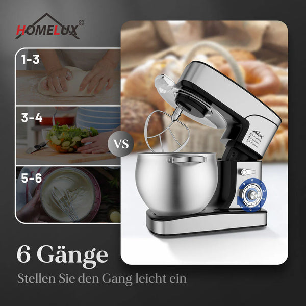 Homelux 2500W Keukenmachine met 12L RVS Mengkom – Krachtige Deegmenger en Foodprocessor