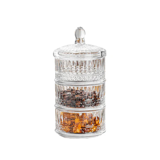 Glazen Etagère met Deksel – 3-Delig – Elysia Design – Voor Nootjes, Snoep en Chocolade