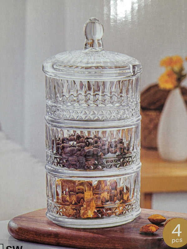Glazen Etagère met Deksel – 3-Delig – Elysia Design – Voor Nootjes, Snoep en Chocolade