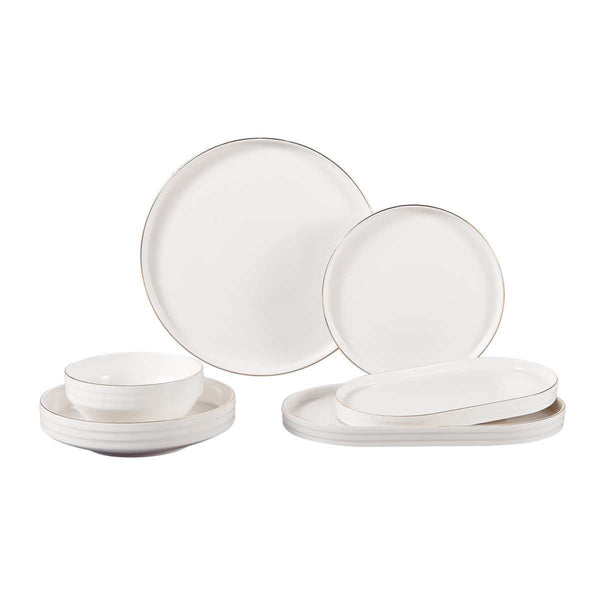 NISA Dinnerset Laagjes Wit met Gouden Rand – 27-Delige Serviesset voor 6 Personen