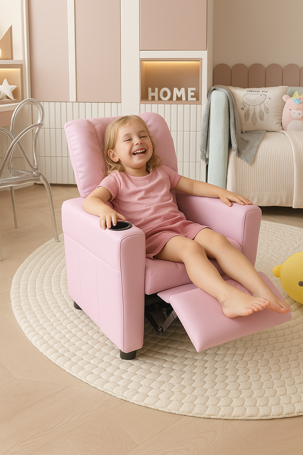 Kinder Relaxfauteuil RENÉE – Manueel verstelbare mini relaxstoel in roze PU