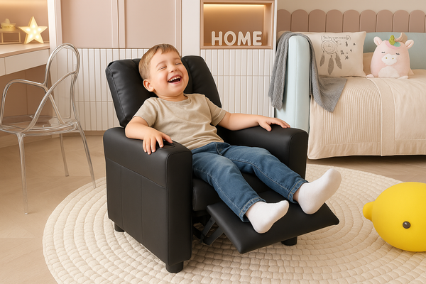 Kinder Relaxfauteuil RENÉE – Manueel verstelbare mini relaxstoel in zwart PU