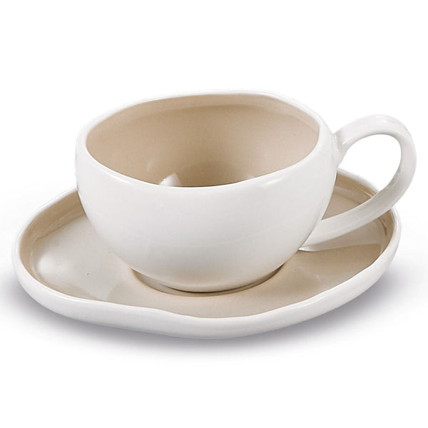 Bricard Barles Koffiekopjes met Schotels – 12-delige Set 6 Personen Wit Taupe 225 ml