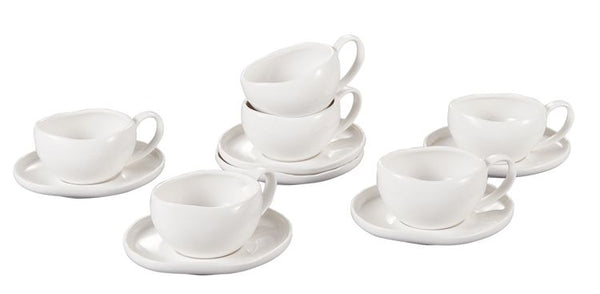 Bricard Barles Koffiekopjes met Schotels – 12-delige Set 6 Personen Wit 225 ml