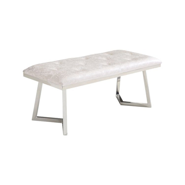 Zitbankje Bari – Off White Stof – 110x50x47 cm – Zilveren Frame – Luxe Designbank