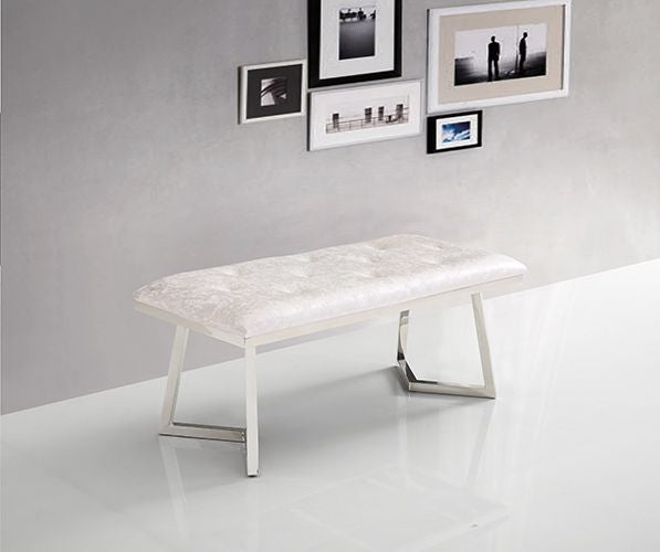 Zitbankje Bari – Off White Stof – 110x50x47 cm – Zilveren Frame – Luxe Designbank