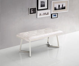 Zitbankje Bari – Off White Stof – 110x50x47 cm – Zilveren Frame – Luxe Designbank