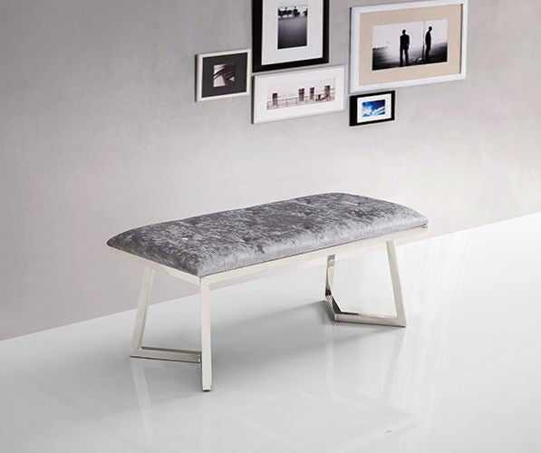 Zitbankje Bari – Zilver Stof – 110x50x47 cm – Zilveren Frame – Moderne Designbank