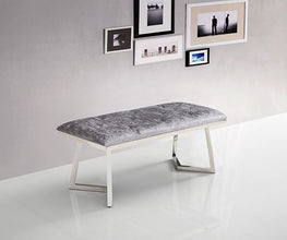 Zitbankje Bari – Zilver Stof – 110x50x47 cm – Zilveren Frame – Moderne Designbank