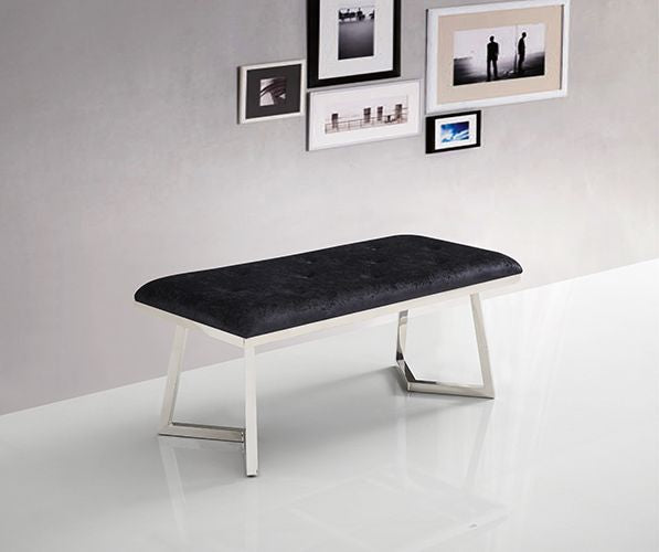 Zitbankje Bari – Zwart Stof – 110x50x47 cm – Zilveren Frame – Luxe Designbank