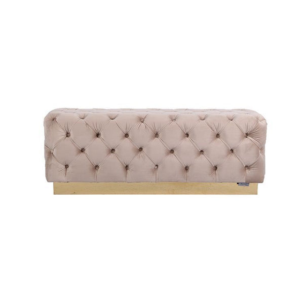 Luxury Zitbankje Calabria – Taupe Stof – 120x42x45 cm – Gouden Onderstel – Luxe Designbank
