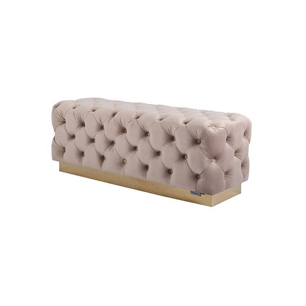 Luxury Zitbankje Calabria – Taupe Stof – 120x42x45 cm – Gouden Onderstel – Luxe Designbank