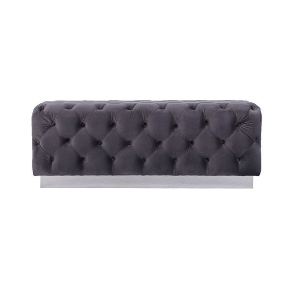 Luxury Zitbankje Calabria – Grijs Stof – 120x42x45 cm – Zilveren Onderstel – Luxe Designbank
