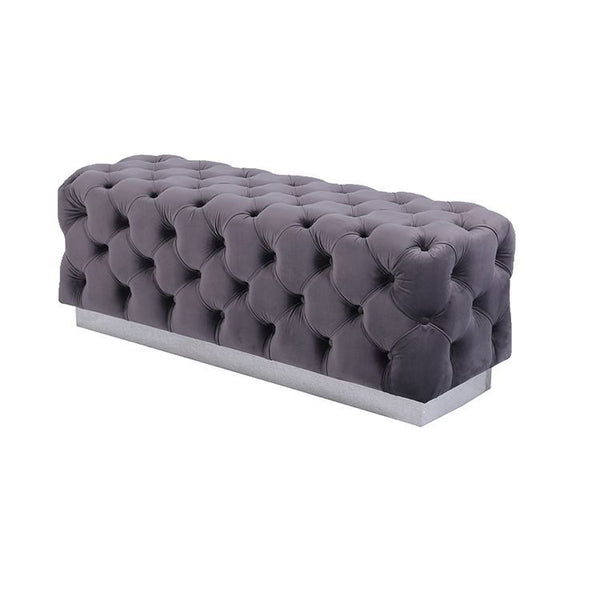 Luxury Zitbankje Calabria – Grijs Stof – 120x42x45 cm – Zilveren Onderstel – Luxe Designbank – detailfoto 2