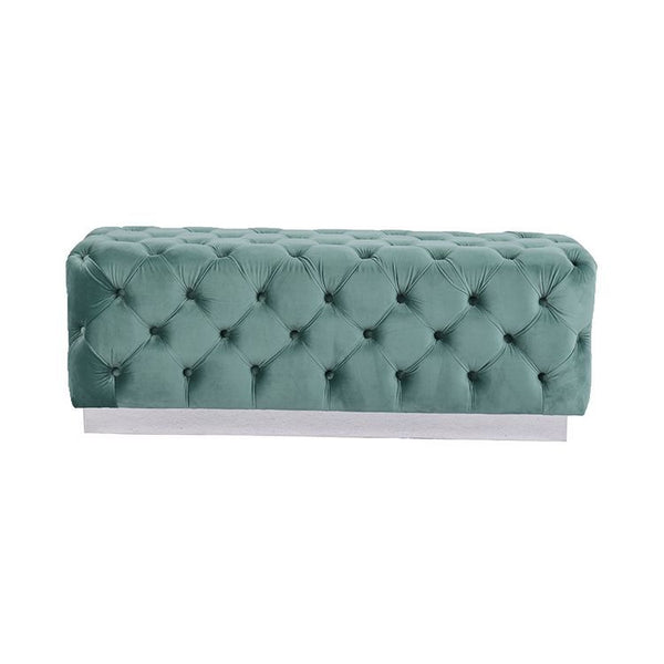 Luxury Zitbankje Calabria – Groen Stof – 120x42x45 cm – Zilveren Onderstel – Luxe Designbank