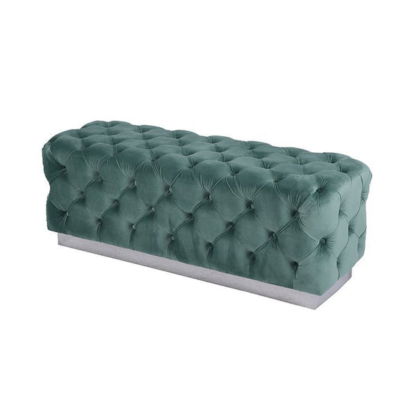 Luxury Zitbankje Calabria – Groen Stof – 120x42x45 cm – Zilveren Onderstel – Luxe Designbank