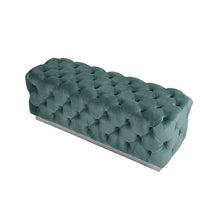 Luxury Zitbankje Calabria – Groen Stof – 120x42x45 cm – Zilveren Onderstel – Luxe Designbank