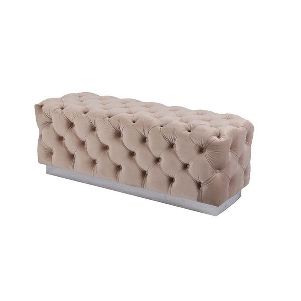 Luxury Zitbankje Calabria – Taupe Stof – 120x42x45 cm – Zilveren Onderstel – Luxe Designbank – detailfoto 2