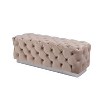 Luxury Zitbankje Calabria – Taupe Stof – 120x42x45 cm – Zilveren Onderstel – Luxe Designbank
